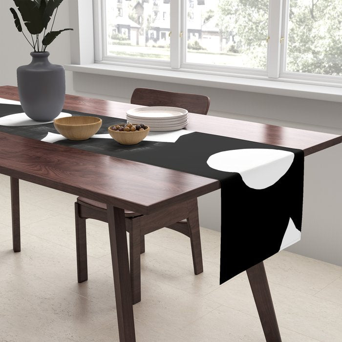 Black Retro Flowers White Background #decor #society6 #buyart Table Runner Gallery Image 2