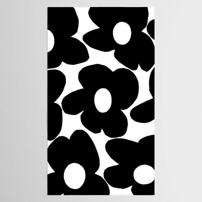 Black Retro Flowers White Background #decor #society6 #buyart Tablecloth Gallery Image 2