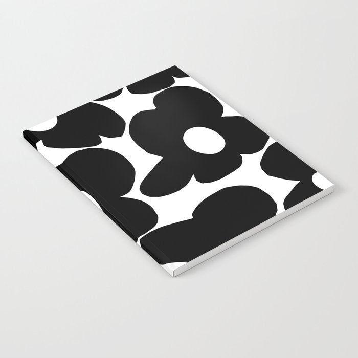 Black Retro Flowers White Background #decor #society6 #buyart Notebook Gallery Image 1