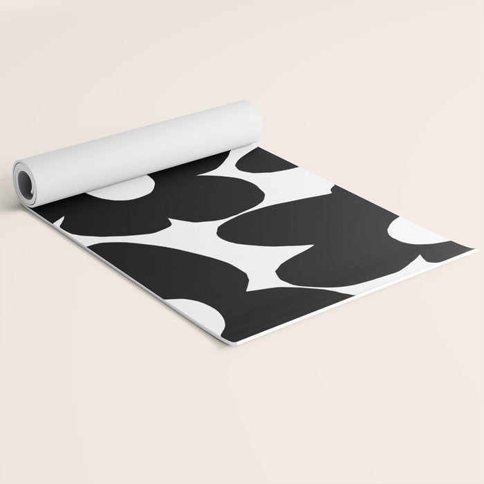 Black Retro Flowers White Background #decor #society6 #buyart Yoga Mat Gallery Image 2