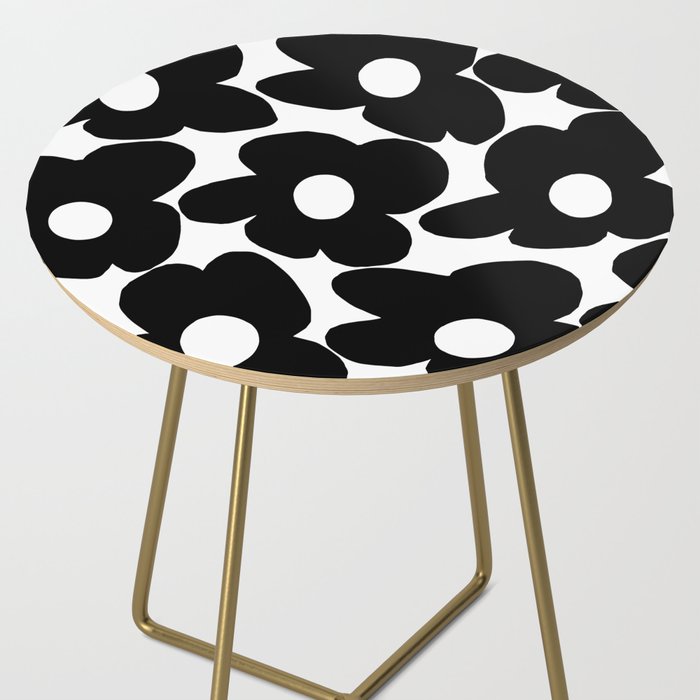 Black Retro Flowers White Background #decor #society6 #buyart Side Table Gallery Image 2