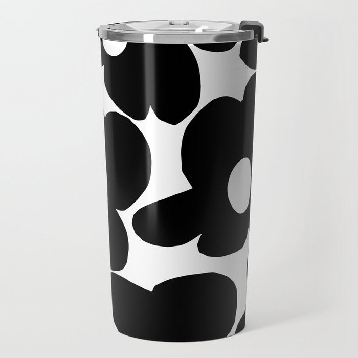Black Retro Flowers White Background #decor #society6 #buyart Travel Mug Gallery Image 2