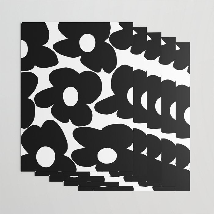 Black Retro Flowers White Background #decor #society6 #buyart Wrapping Paper Gallery Image 3