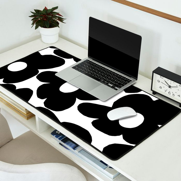 Black Retro Flowers White Background #decor #society6 #buyart Desk Mat Gallery Image 2