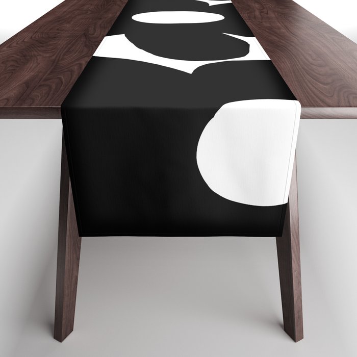Black Retro Flowers White Background #decor #society6 #buyart Table Runner Gallery Image 1