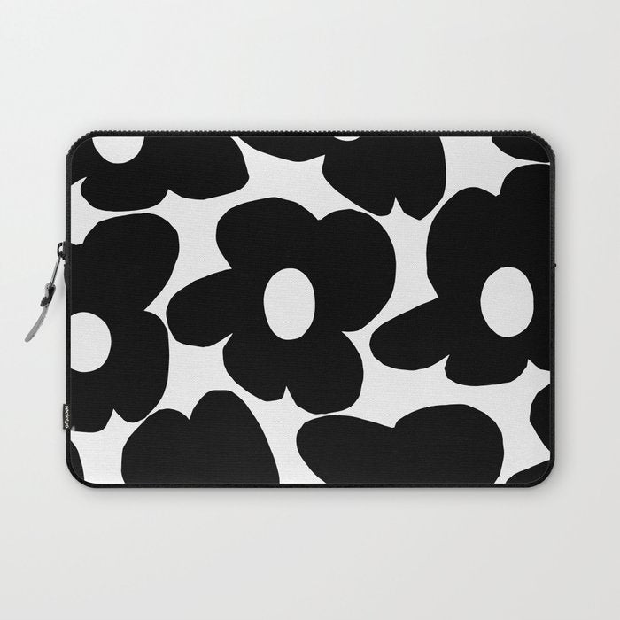 Black Retro Flowers White Background #decor #society6 #buyart Laptop Sleeve