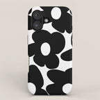 Black Retro Flowers White Background #decor #society6 #buyart iPhone Case Gallery Image 1