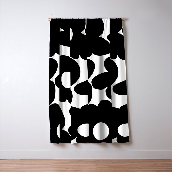 Black Retro Flowers White Background #decor #society6 #buyart Window Curtain Gallery Image 3