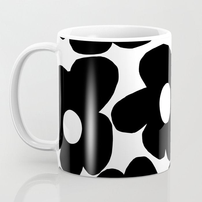 Black Retro Flowers White Background #decor #society6 #buyart Coffee Mug Gallery Image 3