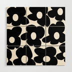 Black Retro Flowers White Background #decor #society6 #buyart Wood Wall Art Gallery Image 1