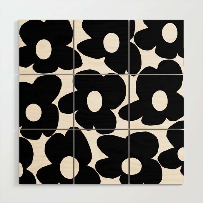 Black Retro Flowers White Background #decor #society6 #buyart Wood Wall Art Gallery Image 1