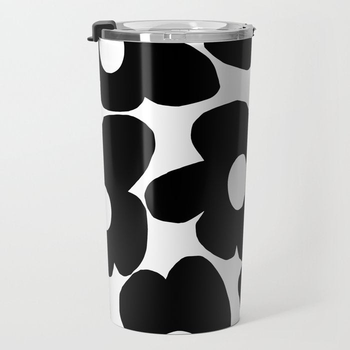 Black Retro Flowers White Background #decor #society6 #buyart Travel Mug Gallery Image 3