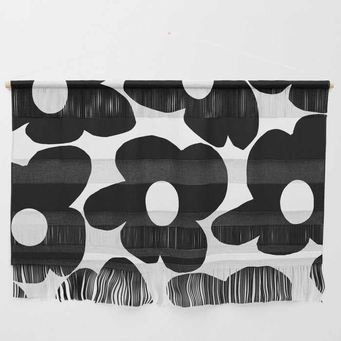 Black Retro Flowers White Background #decor #society6 #buyart Wall Hanging Gallery Image 1