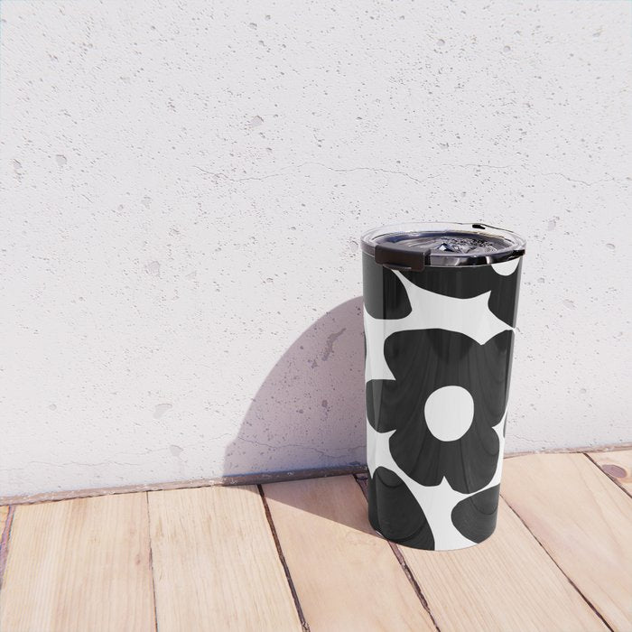 Black Retro Flowers White Background #decor #society6 #buyart Travel Mug Gallery Image 4