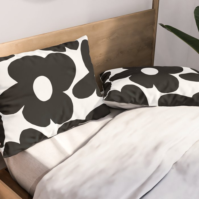Black Retro Flowers White Background #decor #society6 #buyart Pillow Sham Gallery Image 2