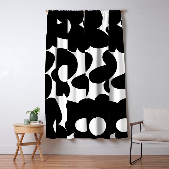 Black Retro Flowers White Background #decor #society6 #buyart Window Curtain Gallery Image 1