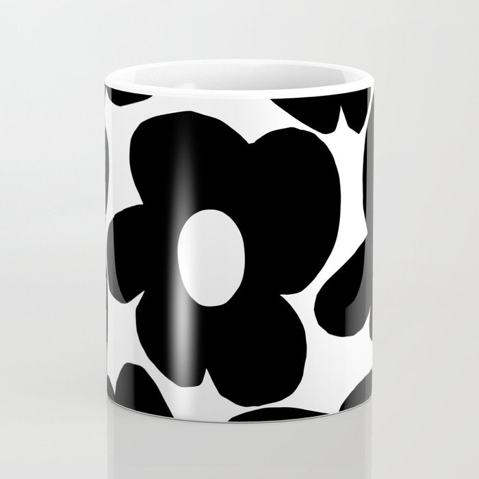 Black Retro Flowers White Background #decor #society6 #buyart Coffee Mug Gallery Image 4