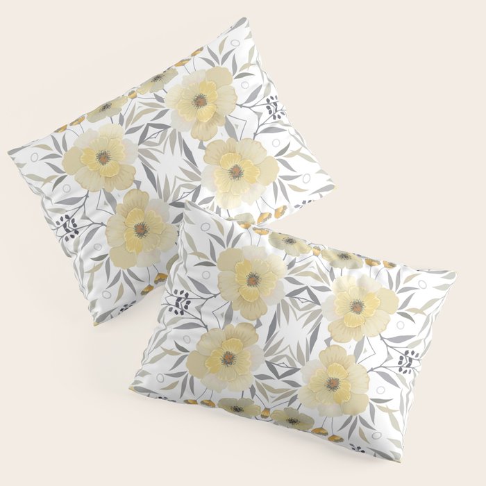 Modern, Floral Prints, Yellow, Gray and White Pillow Sham Gallery Image 3
