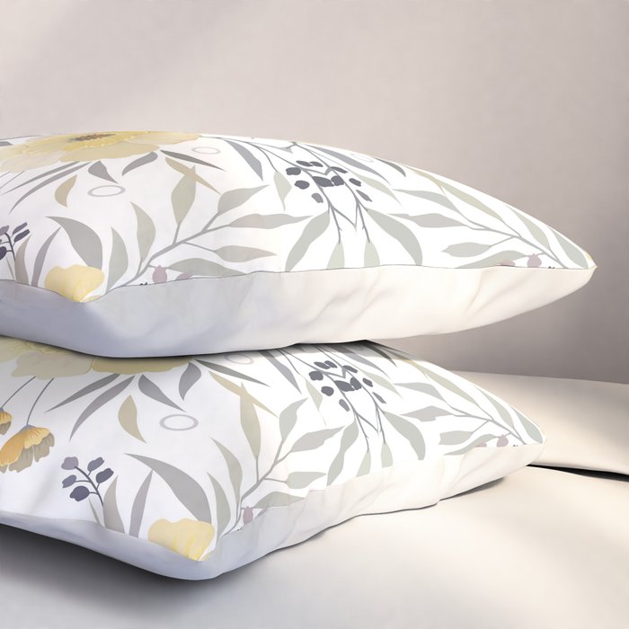 Modern, Floral Prints, Yellow, Gray and White Pillow Sham Gallery Image 3