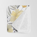 Modern, Floral Prints, Yellow, Gray and White Throw Blanket Gallery Image 3