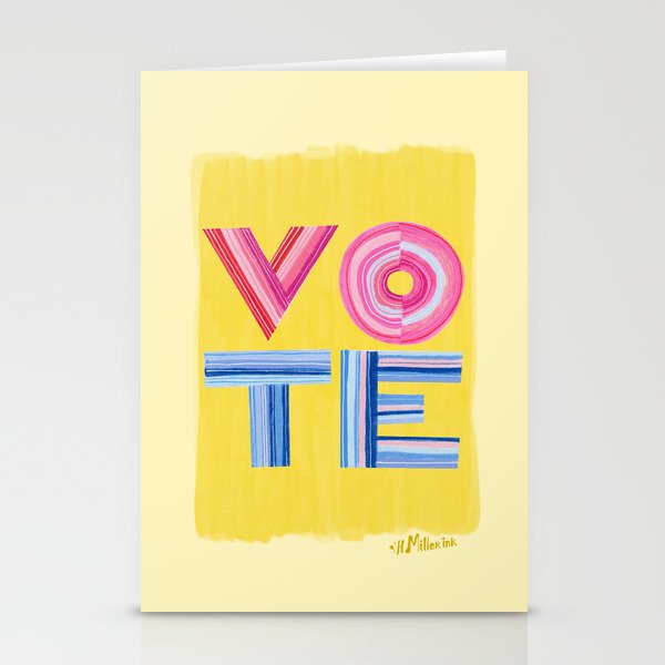 Vote Hand Lettering on Yellow Watercolor Background Stationery Card Gallery Image 2