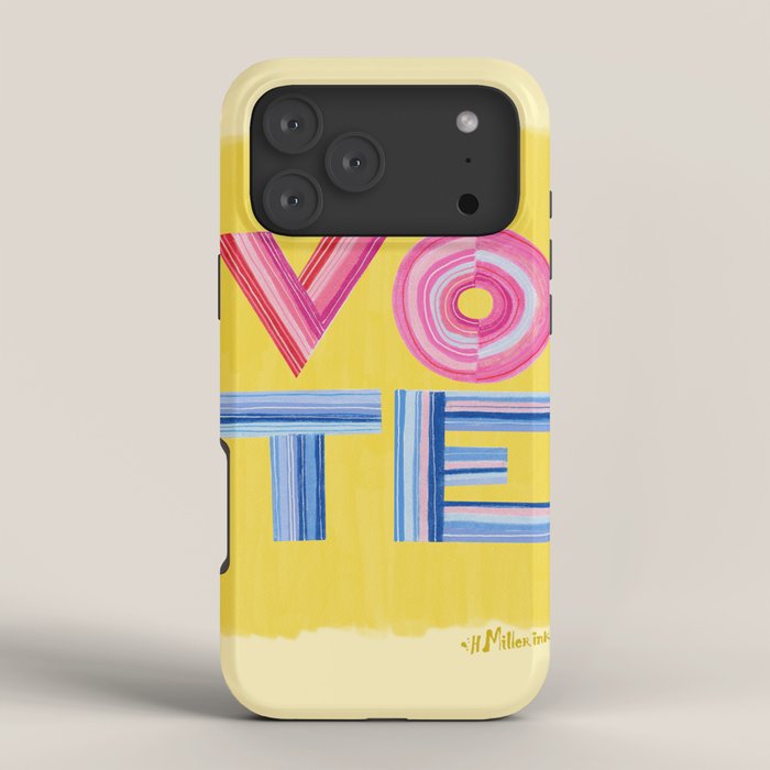 Vote Hand Lettering on Yellow Watercolor Background iPhone Case Gallery Image 4