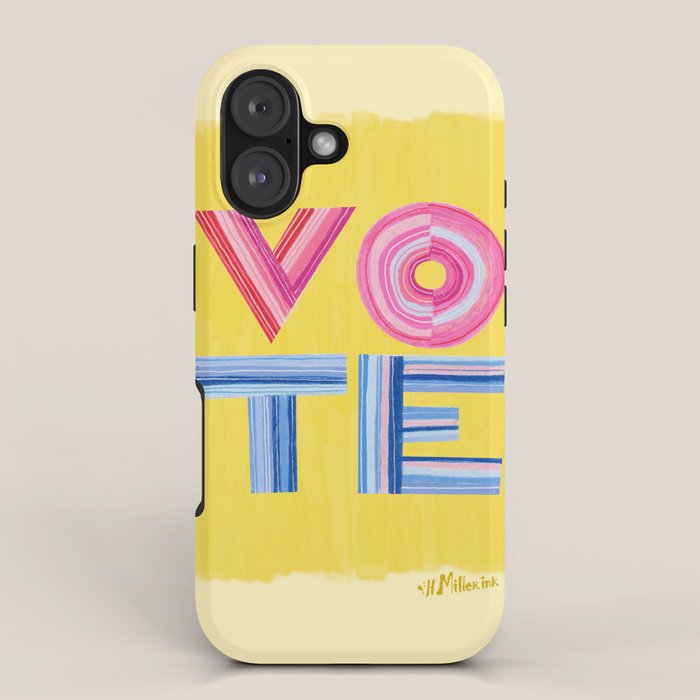 Vote Hand Lettering on Yellow Watercolor Background iPhone Case Gallery Image 1