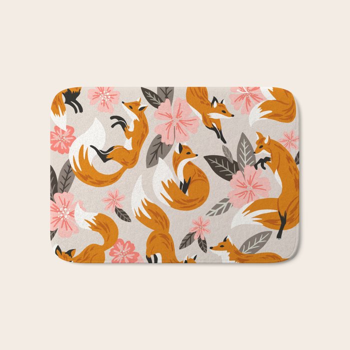 Foxes & Booms - Pink & Grey Bath Mat Gallery Image 1