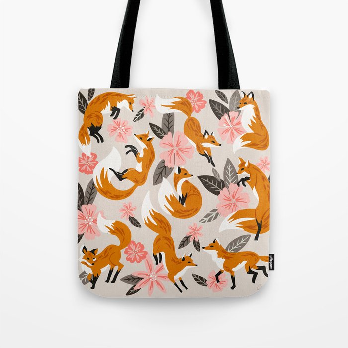 Foxes & Booms - Pink & Grey Tote Bag Gallery Image 1