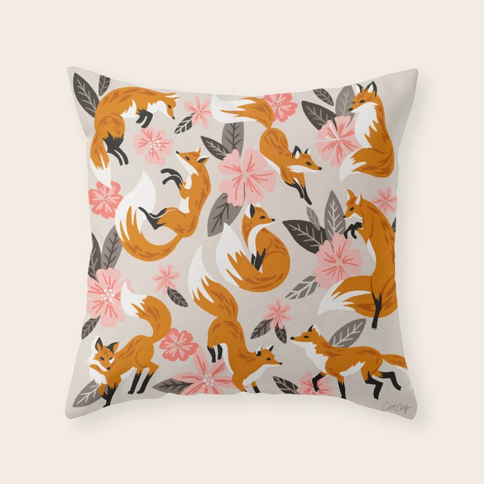 Foxes & Booms - Pink & Grey Throw Pillow Gallery Image 6