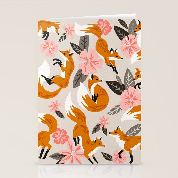 Foxes & Booms - Pink & Grey Stationery Card Gallery Image 2