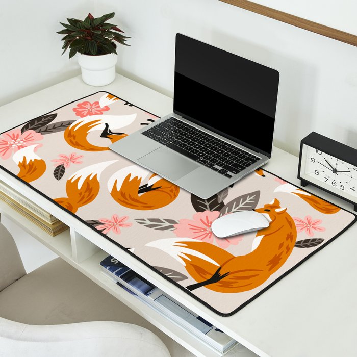 Foxes & Booms - Pink & Grey Desk Mat Gallery Image 2