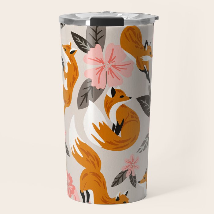 Foxes & Booms - Pink & Grey Travel Mug Gallery Image 1