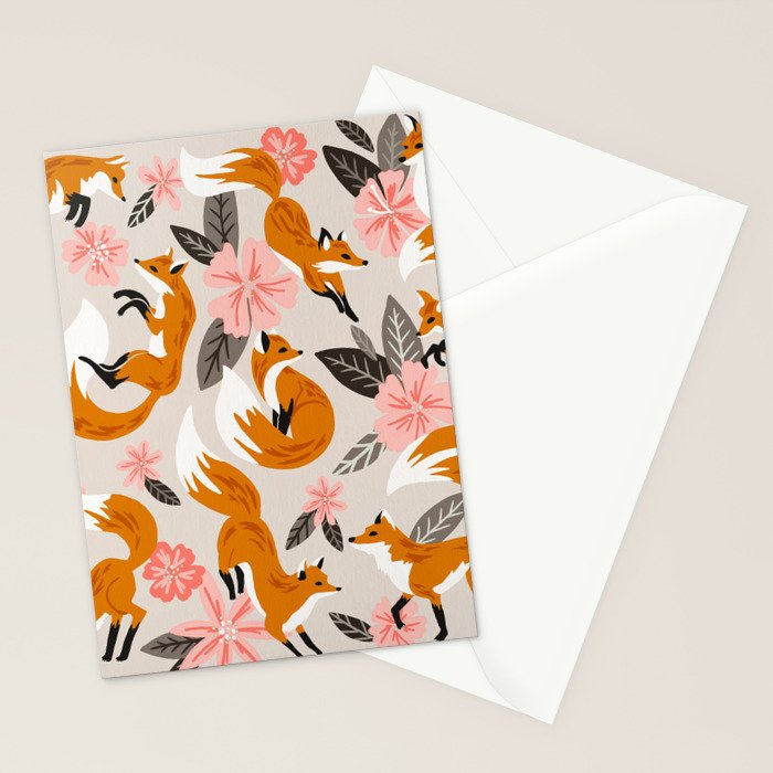 Foxes & Booms - Pink & Grey Stationery Card Gallery Image 2