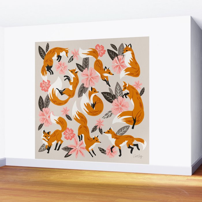 Foxes & Booms - Pink & Grey Wall Mural Gallery Image 2