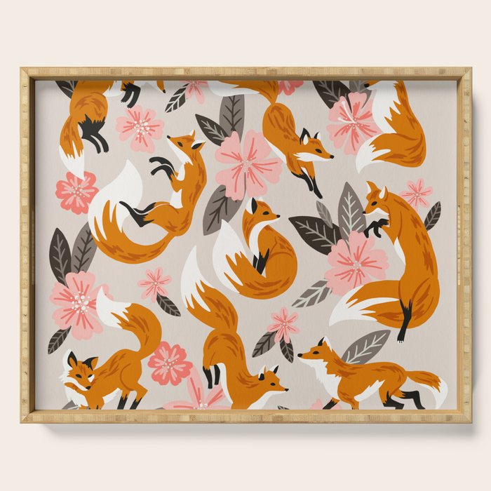 Foxes & Booms - Pink & Grey Serving Tray Gallery Image 1