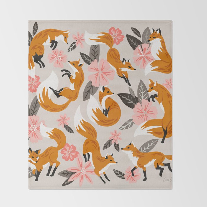 Foxes & Booms - Pink & Grey Throw Blanket Gallery Image 2