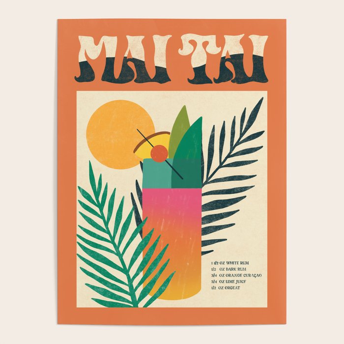 Mai Tai Vintage Cocktail Recipe  Poster Gallery Image 4
