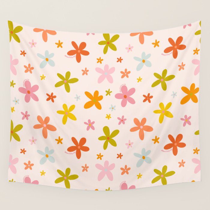 Rainbow Flower Print Wall Tapestry Gallery Image 1