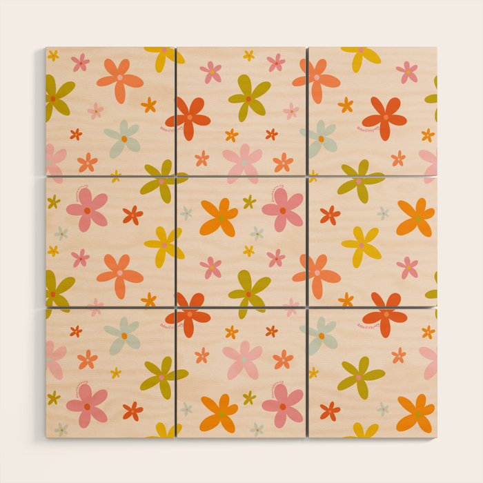Rainbow Flower Print Wood Wall Art Gallery Image 1