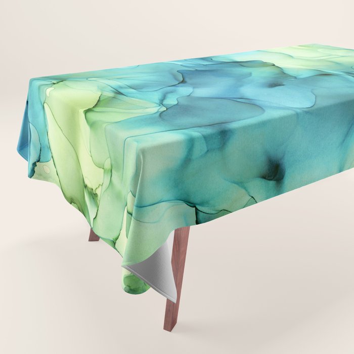 Blue Green Spring Marble Abstract Ink Painting Tablecloth Gallery Image 1