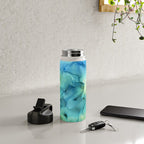 Blue Green Spring Marble Abstract Ink Painting Water Bottle Gallery Image 4