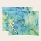 Blue Green Spring Marble Abstract Ink Painting Placemat Gallery Image 1