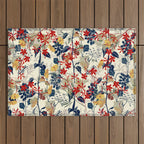 Wildflowers, Floral Prints, Red, Navy, Yellow Outdoor Rug Gallery Image 1