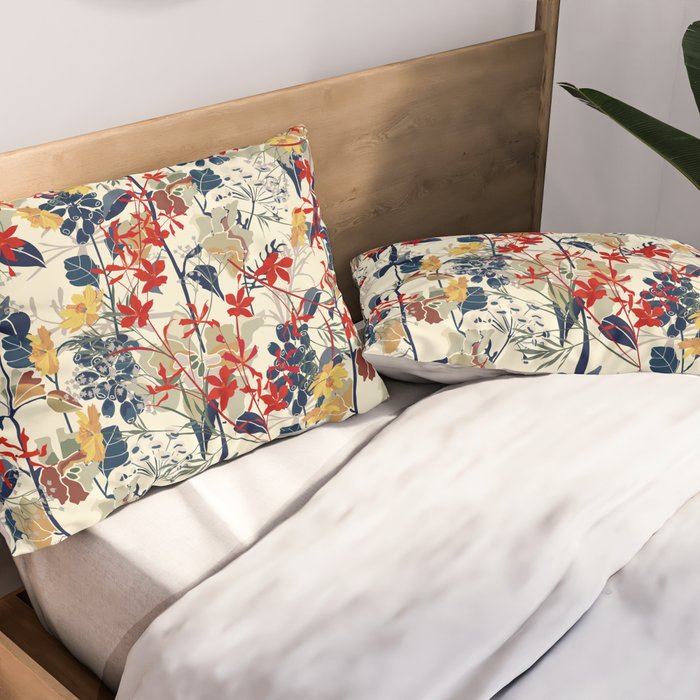 Wildflowers, Floral Prints, Red, Navy, Yellow Pillow Sham Gallery Image 2