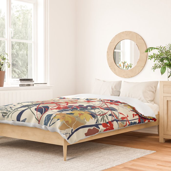 Wildflowers, Floral Prints, Red, Navy, Yellow Duvet Cover Gallery Image 2