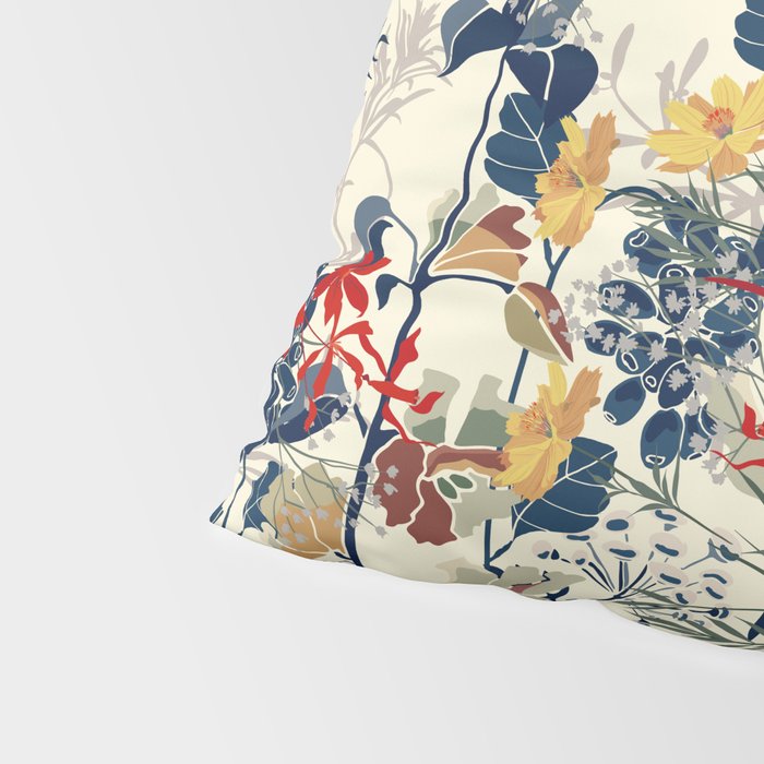 Wildflowers, Floral Prints, Red, Navy, Yellow Pillow Sham Gallery Image 4