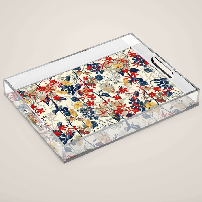 Wildflowers, Floral Prints, Red, Navy, Yellow Acrylic Tray Gallery Image 1