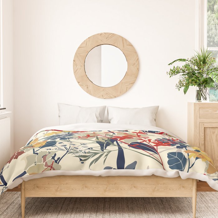 Wildflowers, Floral Prints, Red, Navy, Yellow Duvet Cover Gallery Image 3