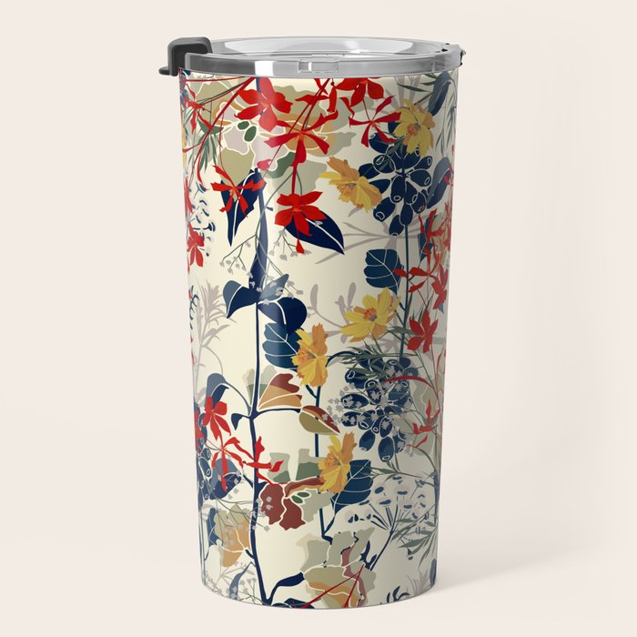 Wildflowers, Floral Prints, Red, Navy, Yellow Travel Mug Gallery Image 3